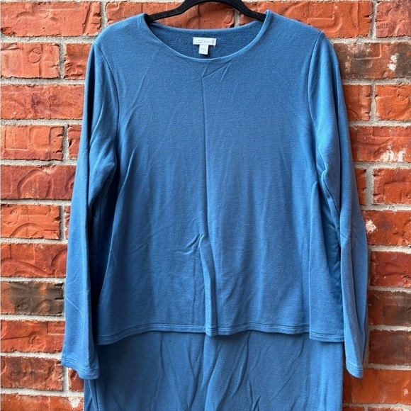 Pure Jill Womens Medium Luxe Tencel Blue Layered Long Sleeve Layered Dress - Picture 3 of 9